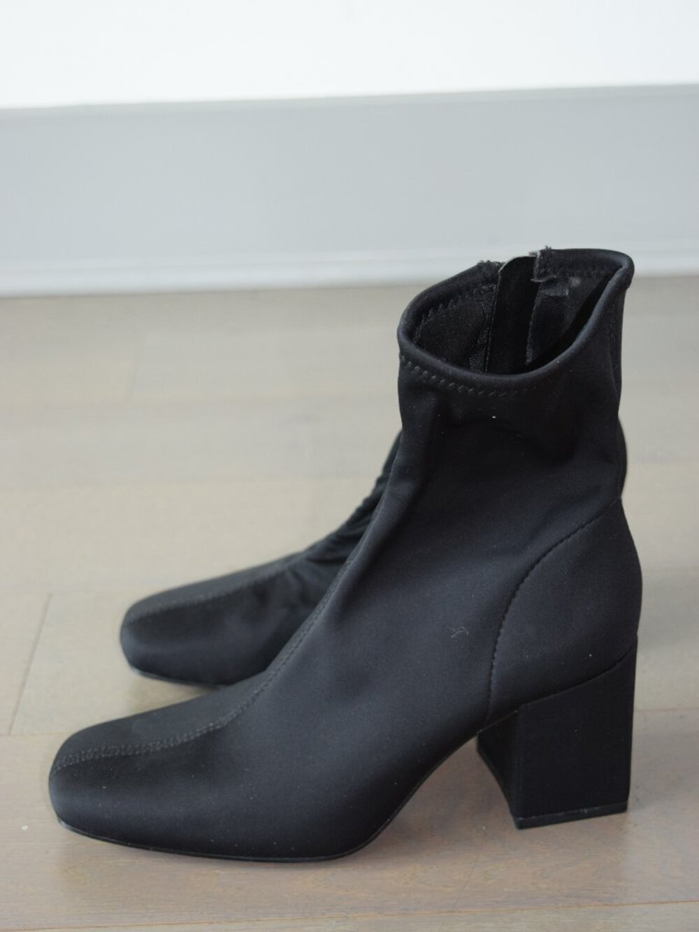 Zara Black Stretch Sock Booties Block Heel — EU 36